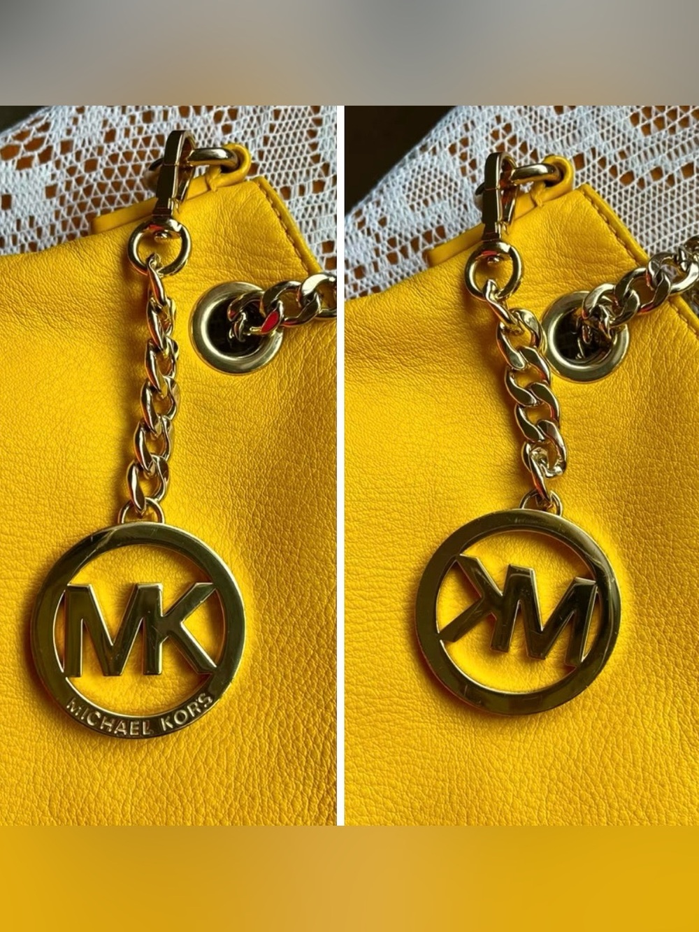 Michael Kors golden sun Pebbled Leather MK Charm purse - Picture 8 of 17
